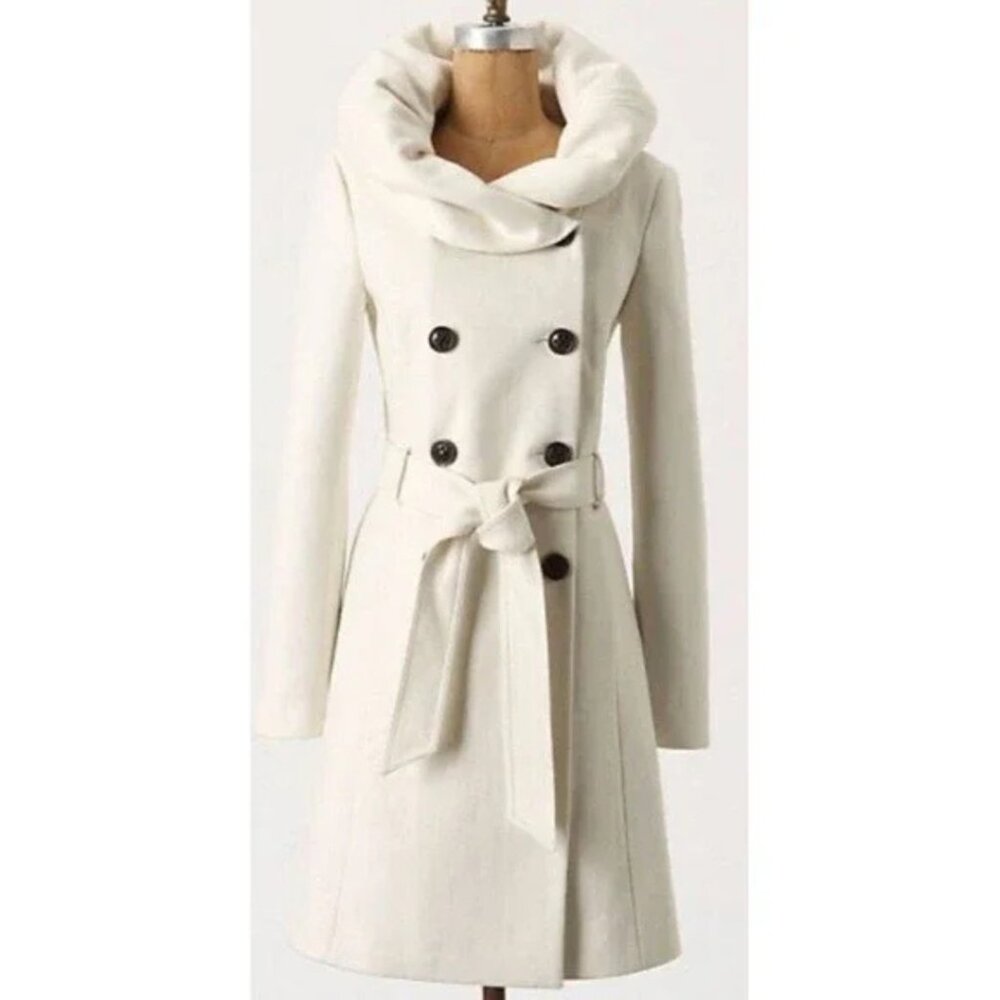 Anthropologie Elevenses Cream Pea Coat Size 4